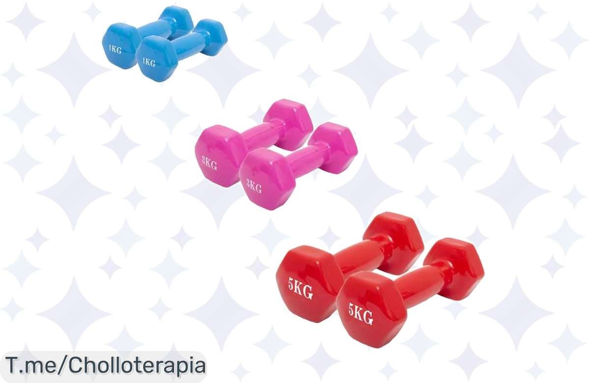 Transforma tu entrenamiento con mancuerna de vinilo antideslizante, mejora tu fuerza y tonifica fácilmente: ¡aprovecha este super chollo antes que se agote!