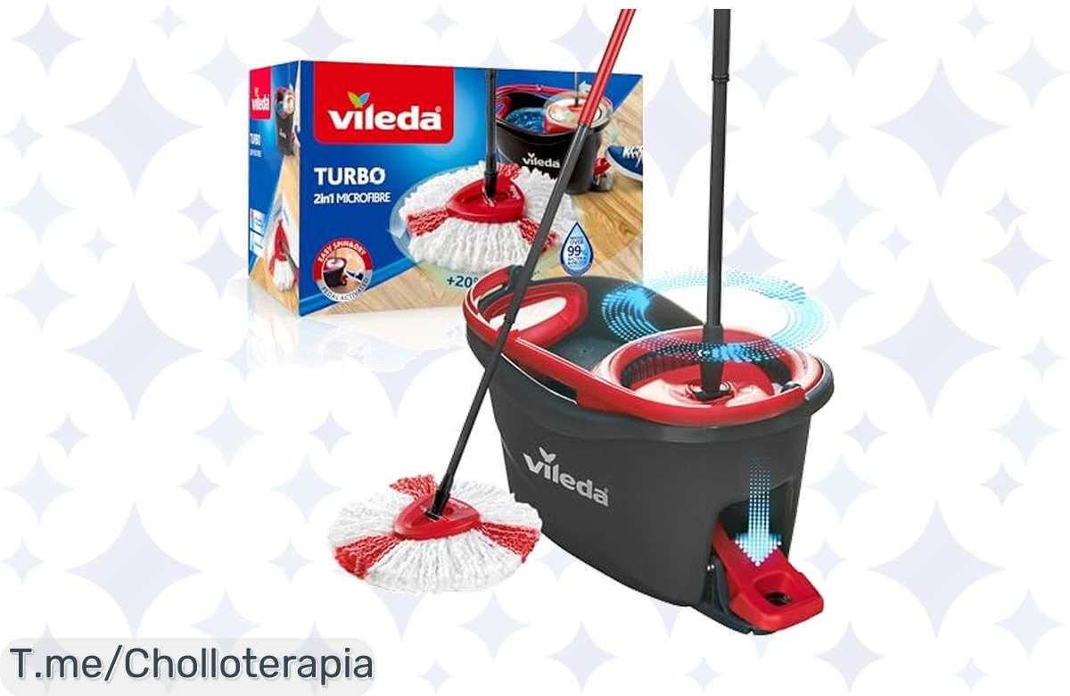 Transforma tu limpieza en un juego con Vileda Turbo, la mopa que lava y escurre sin ensuciarte las manos. No dejes escapar este ofertón, ¡compra ya!