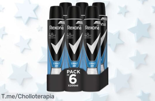 Aprovecha el ofertón de Rexona Cobalt Dry, 48 horas sin sudor ni mal olor Llévate tu pack de 6 a un precio loco y siente la frescura todo el día ¡Compra ya!