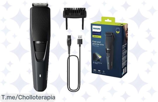 Aprovecha el ofertón de la Recortadora Philips Serie 3000, con 20 longitudes y batería de 60 min para una barba perfecta sin cables ¡Compra ya antes que se agoten!