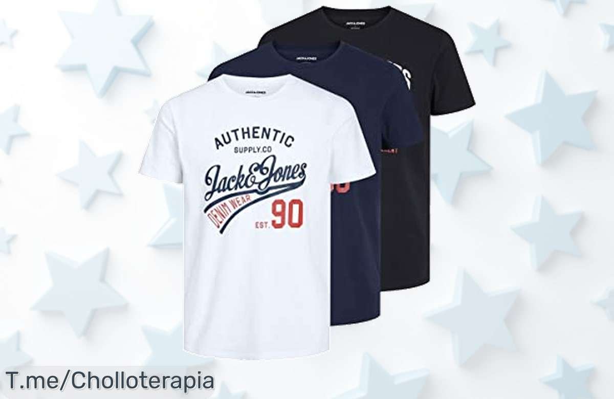 Atrapa este ofertón: Pack de 3 camisetas JACK & JONES suaves y cómodas para tu piel, ¡con un precio loco! No te quedes sin las tuyas, la oferta es limitada.