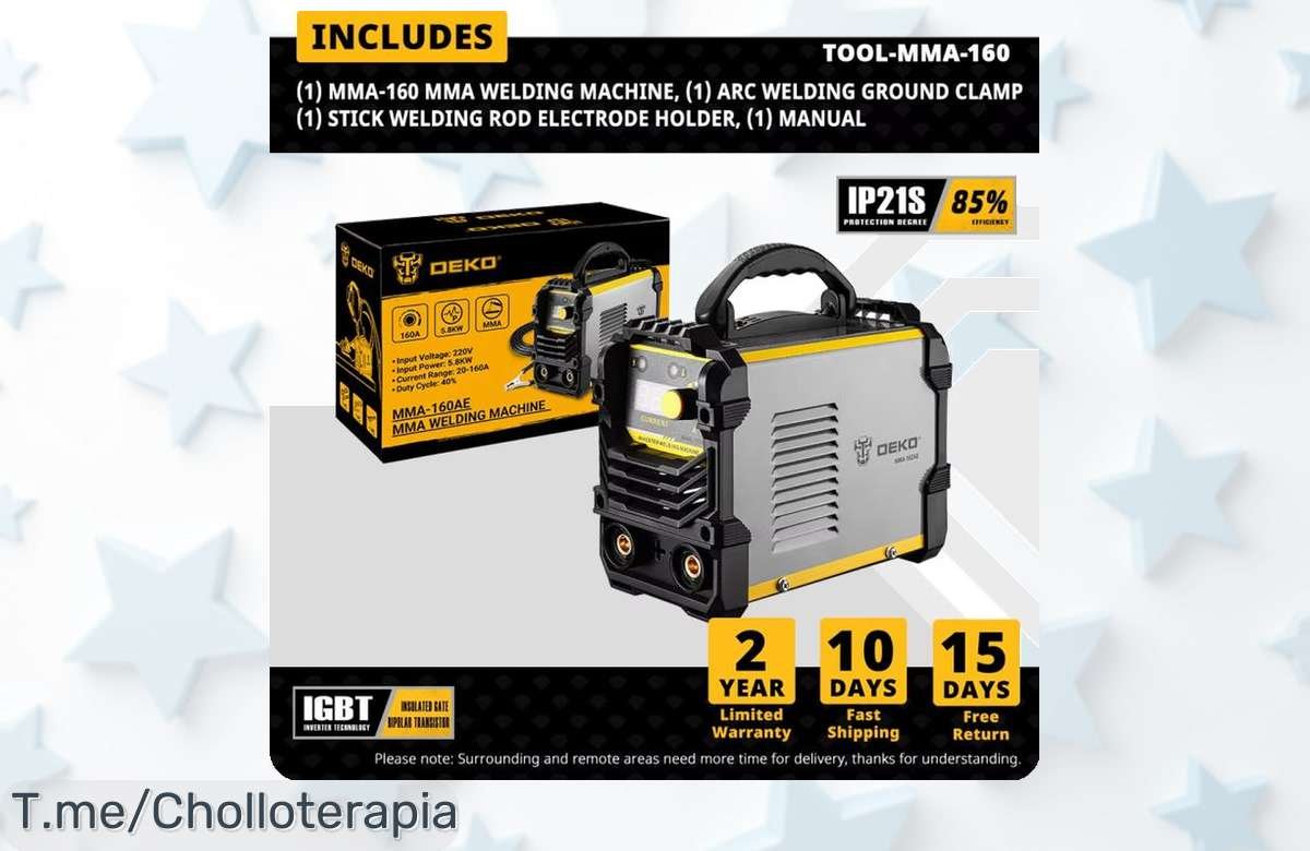 Atrévete a soldar como un pro con el DEKO Inversor de Arco: ligero y eficiente, ¡precio loco por tiempo limitado! Consigue este super chollo antes que se agote.