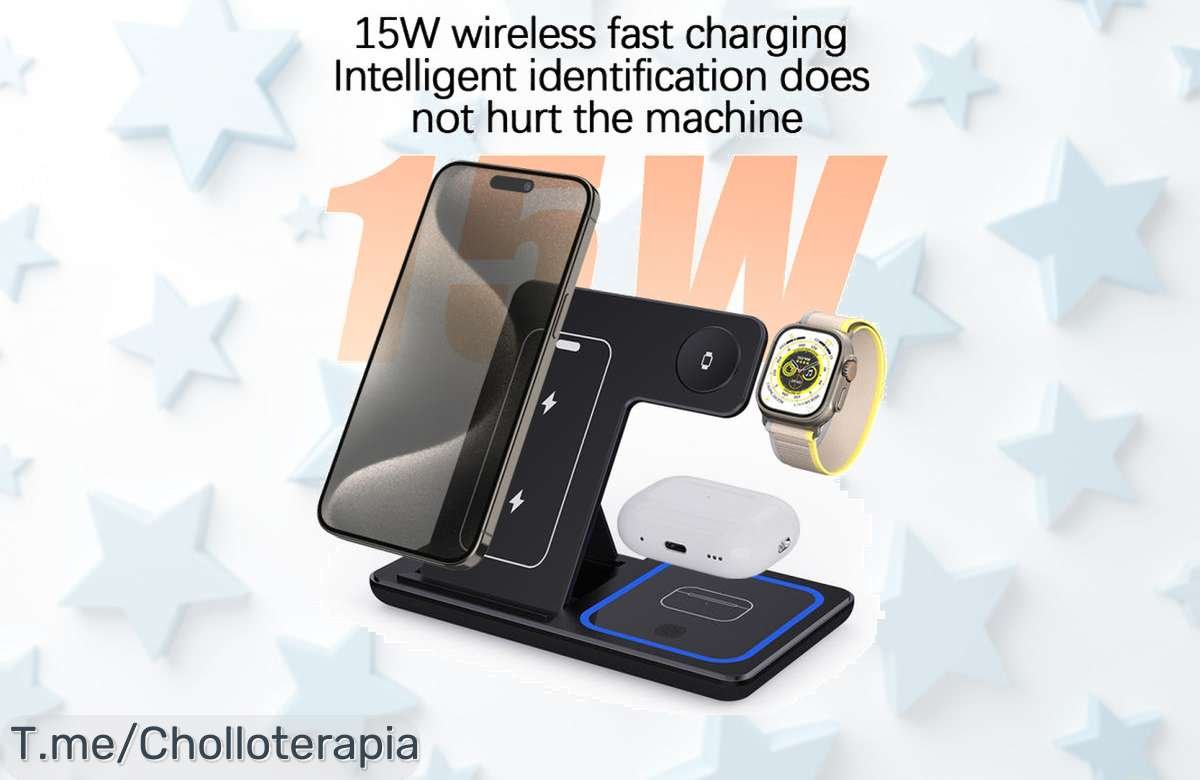 Cargador Inalámbrico 3 en 1 Plegable: Super Chollo para tu iPhone, Apple Watch y AirPods. ¡Carga rápida sin líos! Oferta única que no puedes dejar pasar, compra ya antes de que se agote.