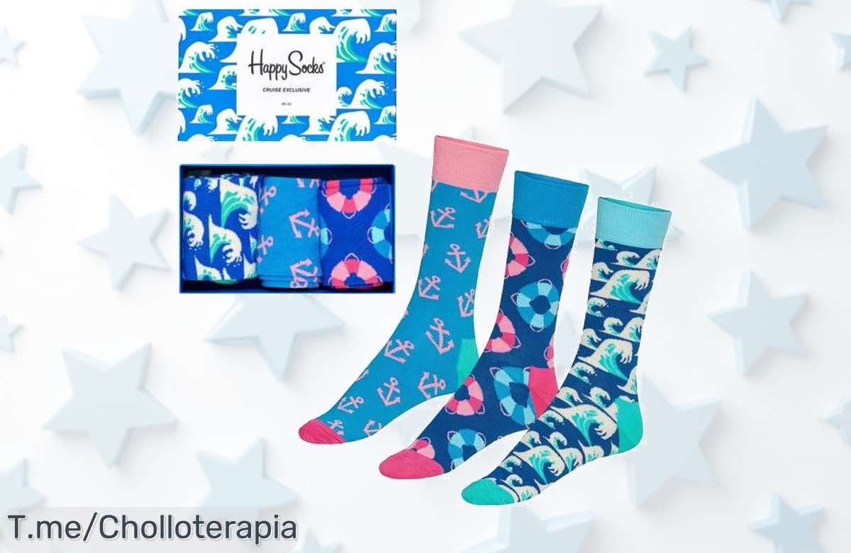 Dale color a tus pies con el Happy Socks Cruise Gift Set, un super chollo de 3 pares únicos que no puedes dejar pasar. ¡Hazte con ellos ahora antes de que se agoten!