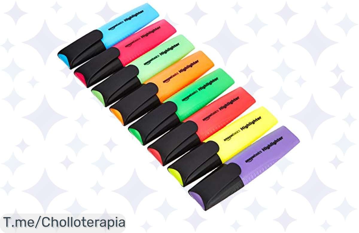 Dale vida a tus apuntes con 8 subrayadores vibrantes de Amazon Basics, tinta antimanchas y punta biselada: ¡un ofertón nunca visto que no puedes dejar pasar!