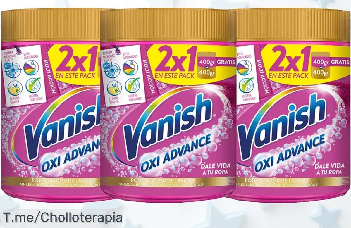 Descubre el Pack de 3 Vanish Oxi Action y elimina manchas difíciles con su poder en polvo, ¡ofertón único que no puedes dejar pasar! Aprovecha antes de que se agote.