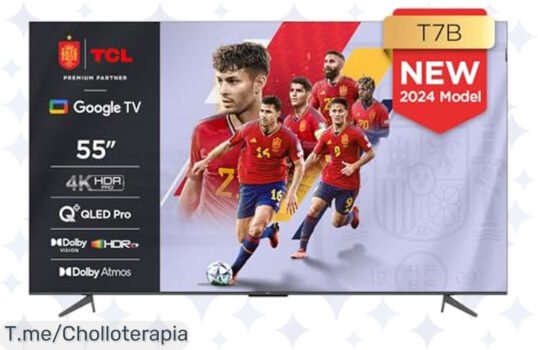 Descubre el Televisor TCL 55T7B con colores vibrantes y sonido Dolby Atmos, ¡un ofertón impresionante! Compra ya este chollo antes de que se agote