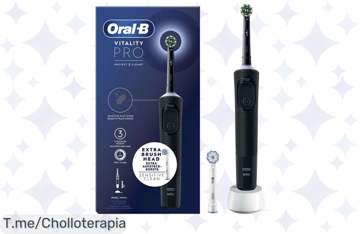 Descubre el cepillo Oral-B Vitality Pro con dos cabezales incluidos y dale a tu sonrisa la limpieza de nivel profesional que merece, ¡aprovecha este ofertón antes de que se agoten!