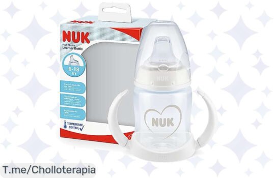 Descubre el ofertón de la NUK First Choice Learner Bottle, con asas ergonómicas y boquilla de silicona para un aprendizaje seguro ¡No te quedes sin la tuya, stock limitado!