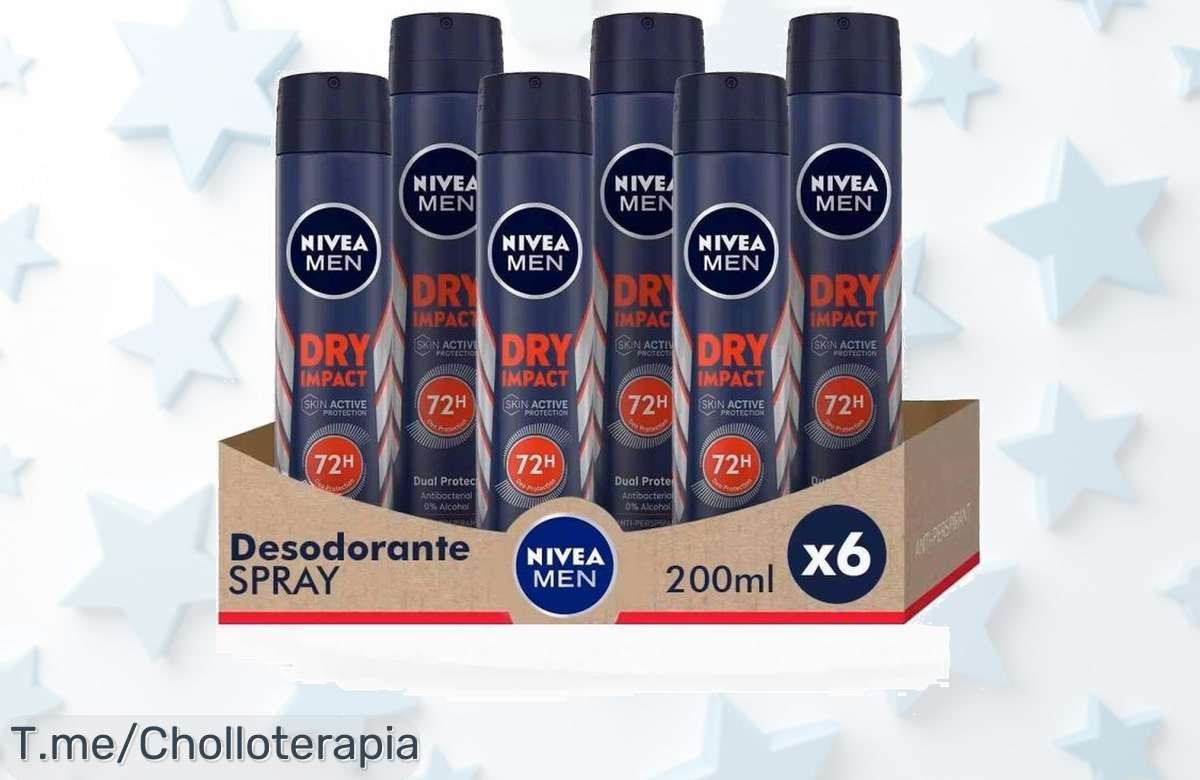 Descubre el ofertón del año: Lleva a casa 6 desodorantes NIVEA MEN Dry Impact y disfruta de frescura todo el día. ¡No te quedes sin ellos, compra ahora antes que se agoten!