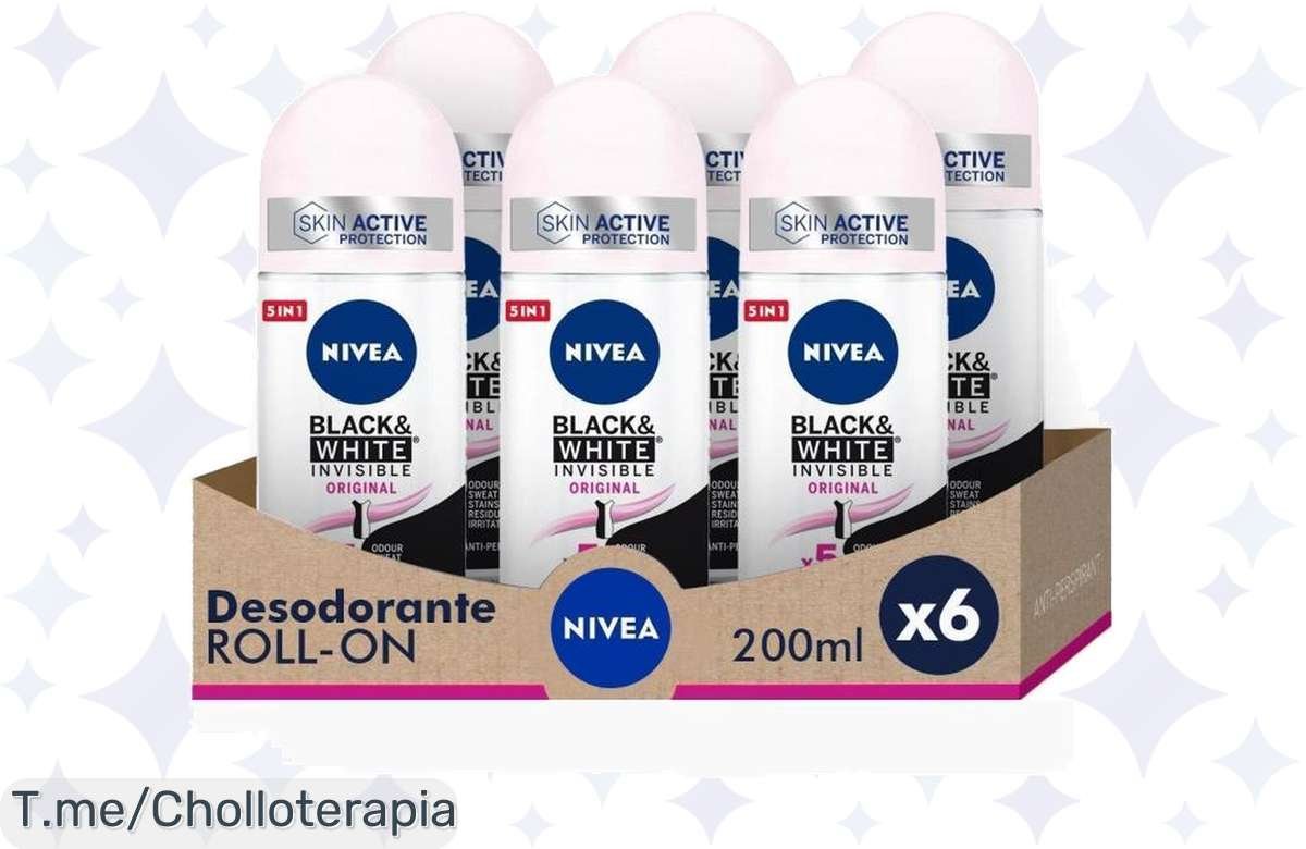 Descubre el super chollo de NIVEA: 6 roll on desodorantes Black & White a un precio loco, mantente fresca todo el día. ¡Compra ahora antes que se agote esta oferta limitada!