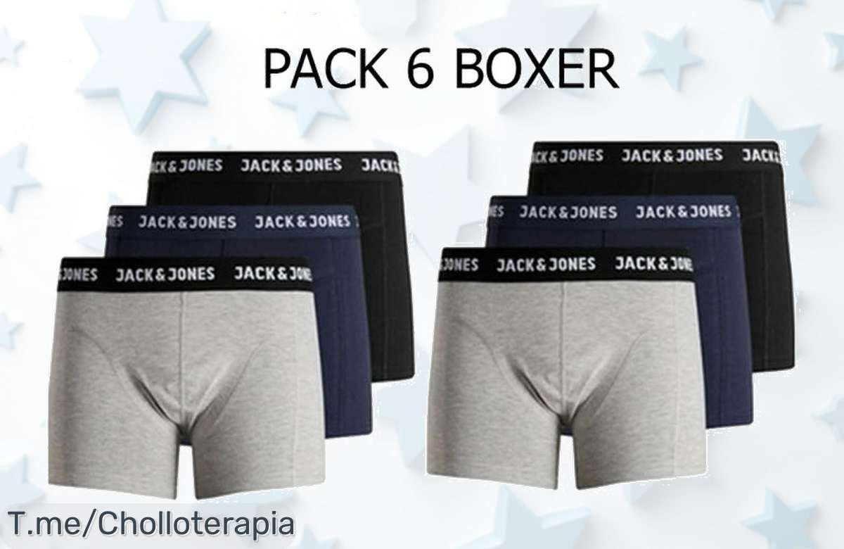 Descubre el super chollo del año: Pack de 6 boxers Jack & Jones con un 95% de algodón y comodidad inigualable. ¡No te quedes sin este ofertón limitado, compra ya!
