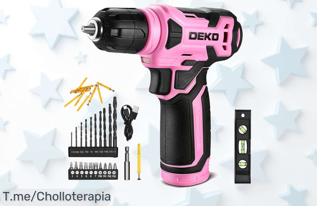 Hazte con el Taladro Inalámbrico DEKO 8V Rosa: Súper ligero, cargado de accesorios y LED integrado. ¡Descuento brutal por tiempo limitado! No te quedes sin el tuyo.