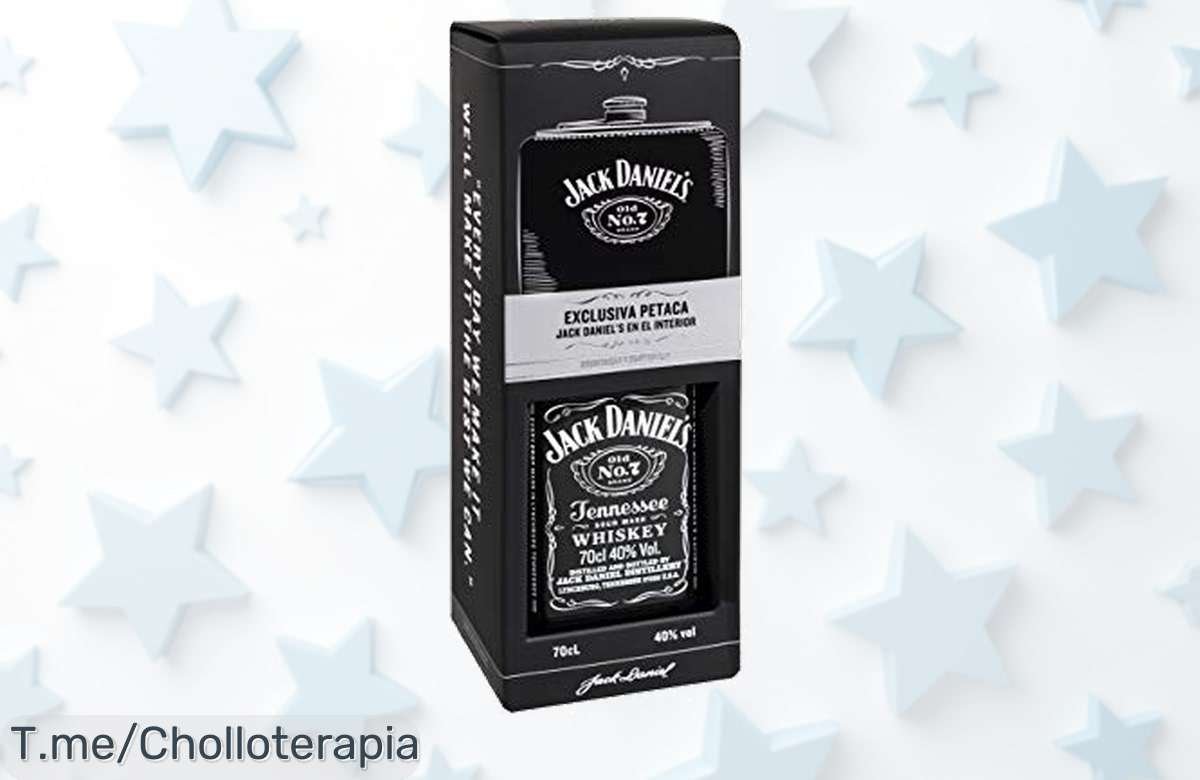 Jack Daniel’s Tennessee con petaca original a precio loco: aroma de vainilla y naranja que te hará sonreír. ¡No dejes pasar este ofertón limitado, actúa ya!