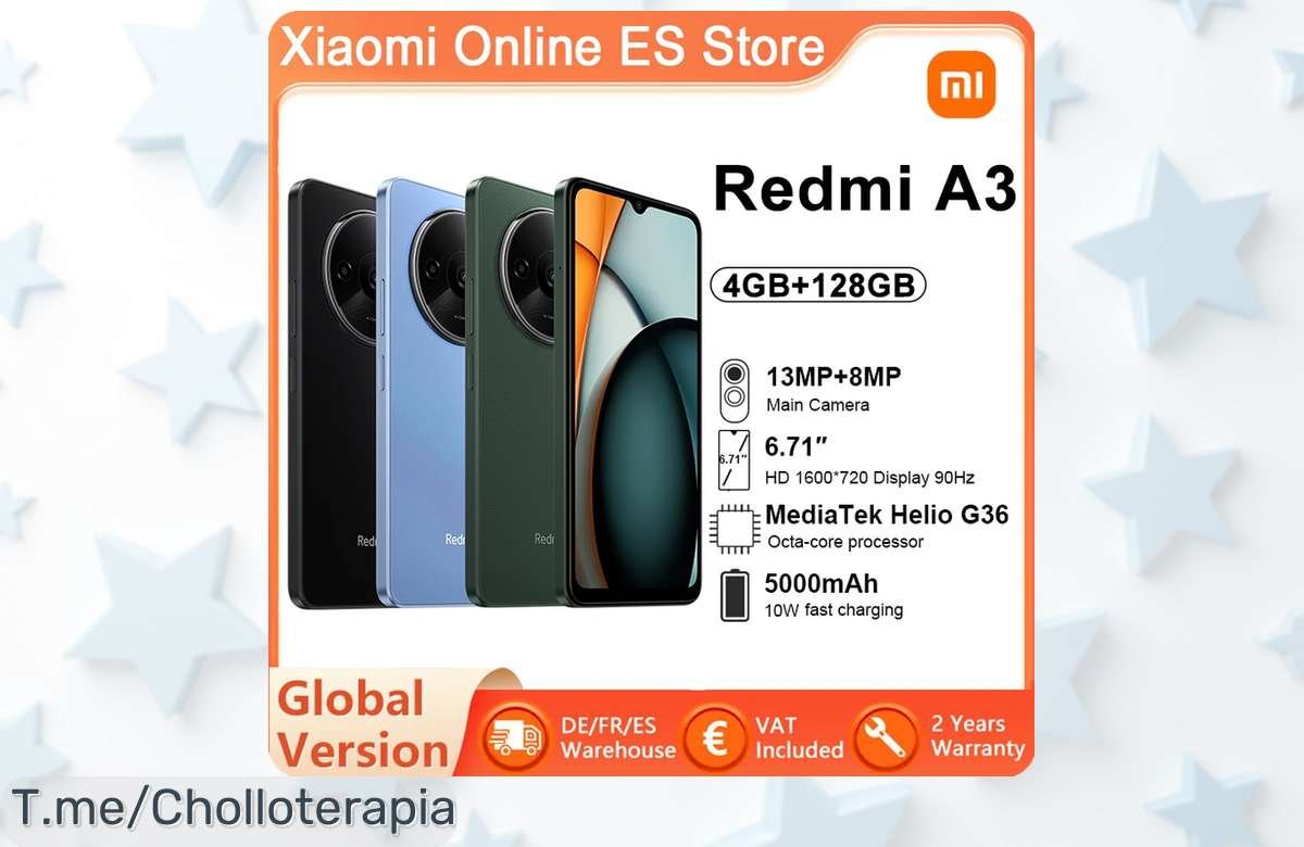Lleva el Xiaomi Redmi A3 a tu vida: pantalla gigante de 6,71, carga rápida y huella dactilar lateral. Super chollo limitado que no podrás dejar escapar. ¡Compra ya!