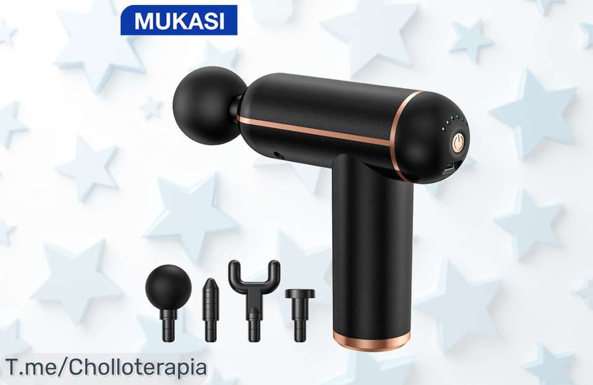 Masajeador de Percusión MUKASI: Alivio inmediato para tus músculos con 32 velocidades y 4 cabezales a un precio loco, oferta única ¡Compra ya antes de que se agote!
