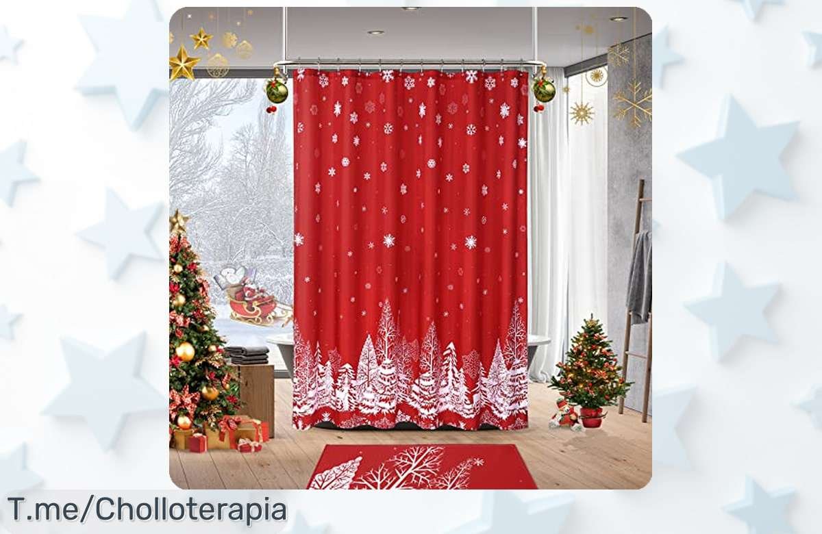 Transforma tu baño en un paraíso navideño con la cortina CAROMIO, imanes contra salpicaduras y fácil de limpiar. ¡Este super chollo vuela rápido, no te lo pierdas!