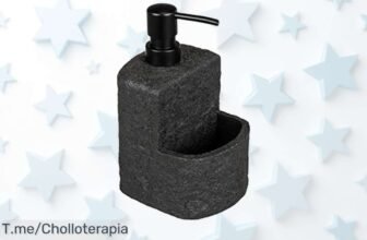 Transforma tu cocina con el elegante dispensador Wenko Festival Stone, fácil de usar y con compartimento para estropajo ¡Super chollo por tiempo limitado, actúa ya!