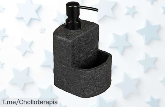 Transforma tu cocina con el elegante dispensador Wenko Festival Stone, fácil de usar y con compartimento para estropajo ¡Super chollo por tiempo limitado, actúa ya!