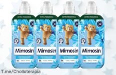 Transforma tu colada con el Pack de 4 Mimosín Suavizante Extra Fragancia: frescura intensa en cada lavado, ¡aprovecha este ofertón único antes que se agote!