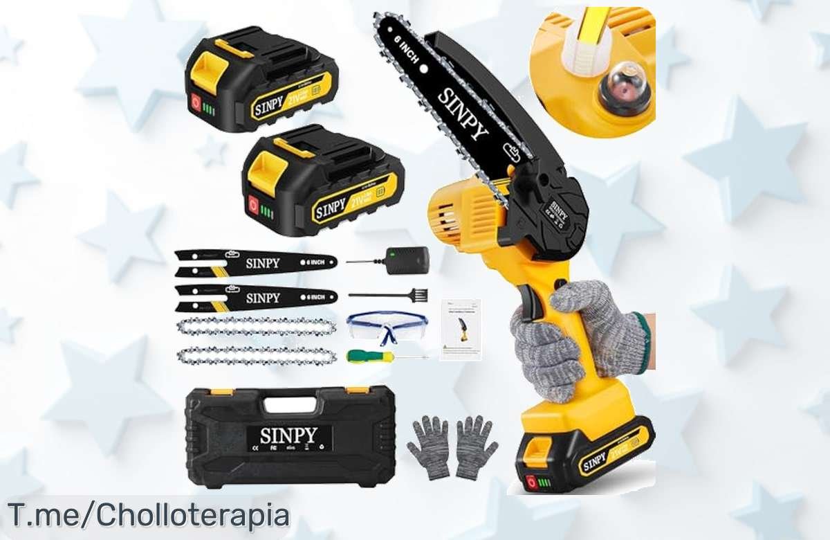 Transforma tu hogar con la SINPY Mini Motosierra: potente batería, cadena de acero y engrasador automático a un precio loco. ¡Oferta limitada, compra ya antes que se acabe!