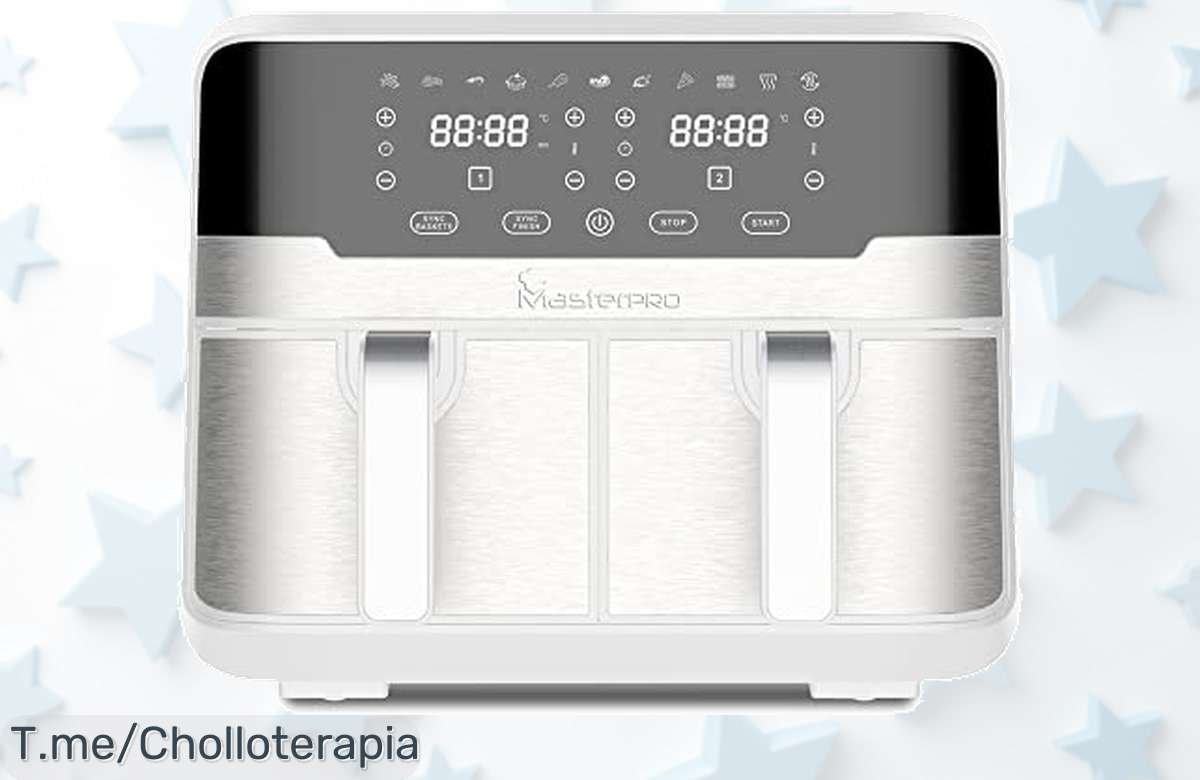 Transforma tus comidas con la freidora sin aceite MasterPro Rocket Duo 900: cocina dos platos a la vez, limpieza fácil y un ofertón que nunca verás de nuevo. ¡Aprovecha ya esta ganga!