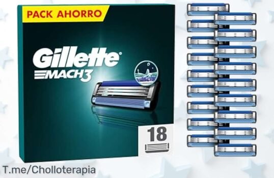 ¡Afeitado perfecto con Recambios Gillette Mach3! 18 hojas que te dan un deslizamiento suave y sin irritación No dejes pasar este super chollo, ¡compra ya antes de que se agoten!