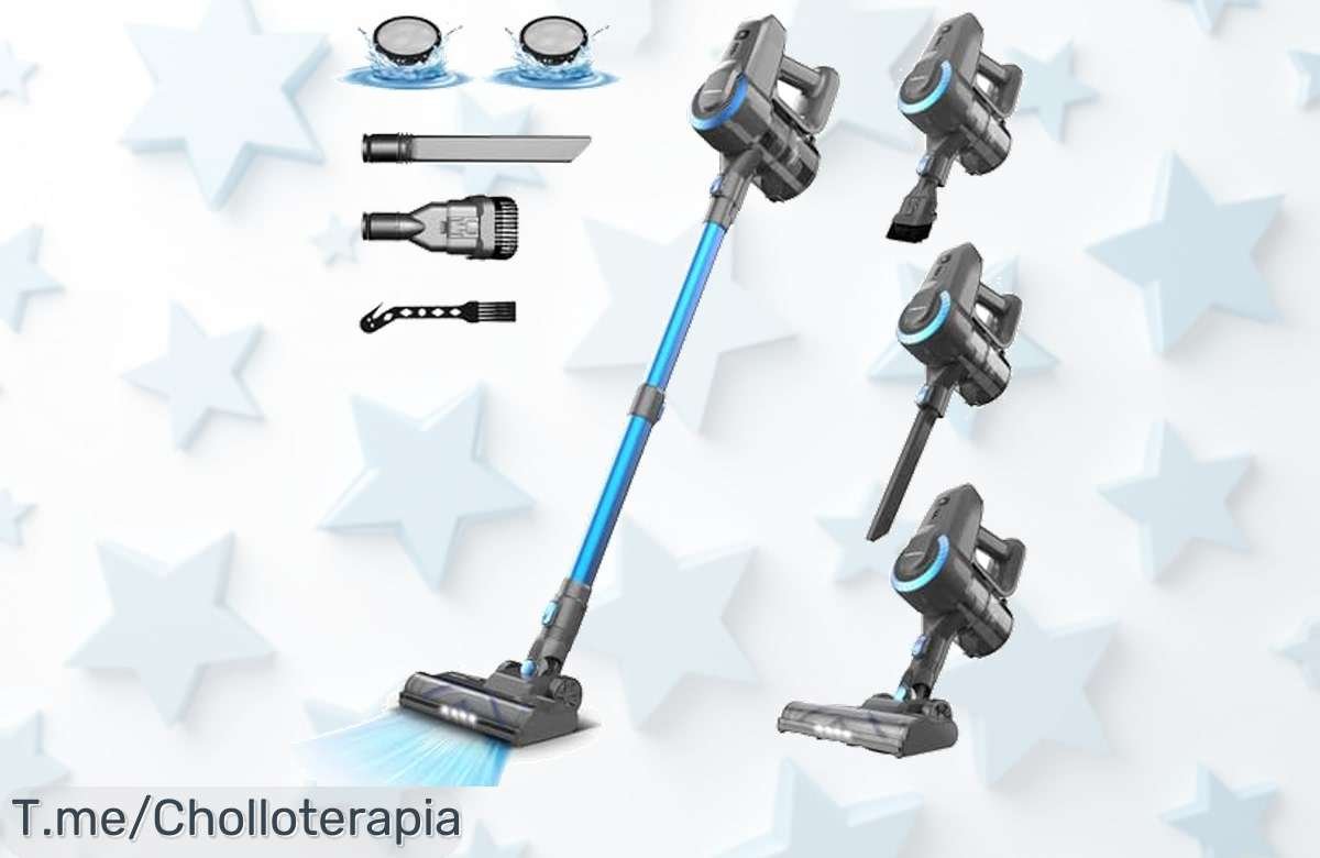 Aprovecha el ofertón de aspiradora sin cable con 25Kpa de potencia y 50 min de autonomía ¡Limpieza fácil para tu hogar hoy mismo! Compra ya antes que se agote esta oportunidad única