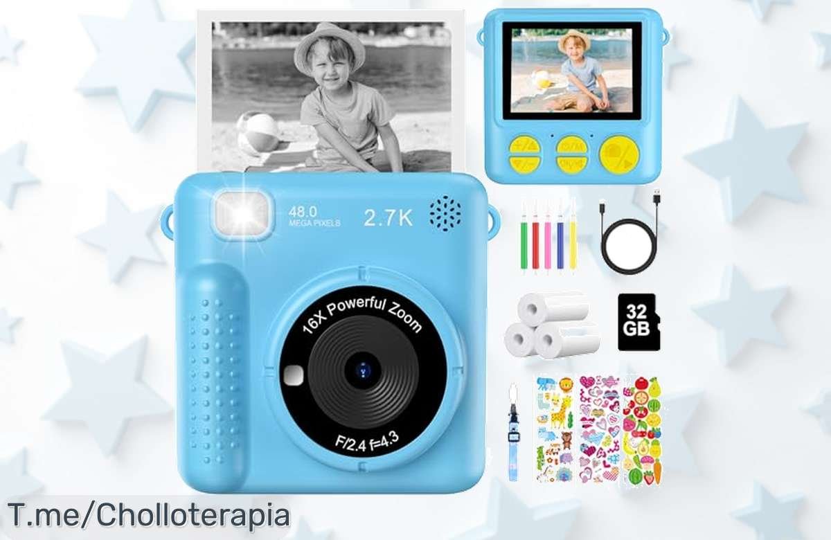 Atrapa la diversión con la cámara instantánea para niños, ¡32G de memoria y papel incluido! Aprovecha este super chollo único antes de que se acabe, no te lo pierdas.