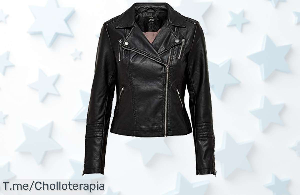 Atrapa tu estilo con la chaqueta de piel sintética negra ONLGEMMA a un precio loco, duradera y perfecta para brillar. ¡No pierdas este super chollo, compra ya antes que se acabe!