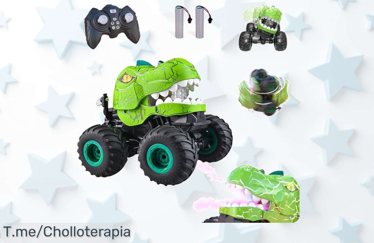 Coche teledirigido dinosaurio con luces y música a un precio loco que no podrás creer, 60 minutos de diversión garantizada. ¡Compra ya antes de que se acabe esta oferta única!