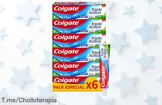 Consigue Colgate Triple Acción en pack de 6 a un precio loco, ¡brillo y frescura para sonrisas radiantes! No pierdas esta oferta limitada, compra ya tu super chollo