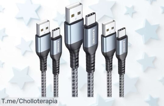 Consigue el cable USB C más potente y resistente del mercado en un super chollo de 3 pack, carga tu smartphone rápidamente y ahorra a lo grande, ¡compra ahora antes que se acaben!