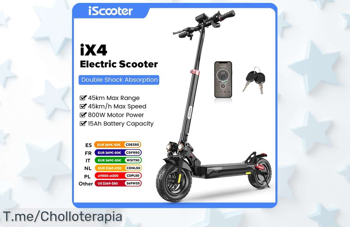 Descubre el IScooter iX4, todoterreno y potente a un precio loco; disfruta de 45km de aventuras. ¡Aprovecha esta oferta única antes que se agote!