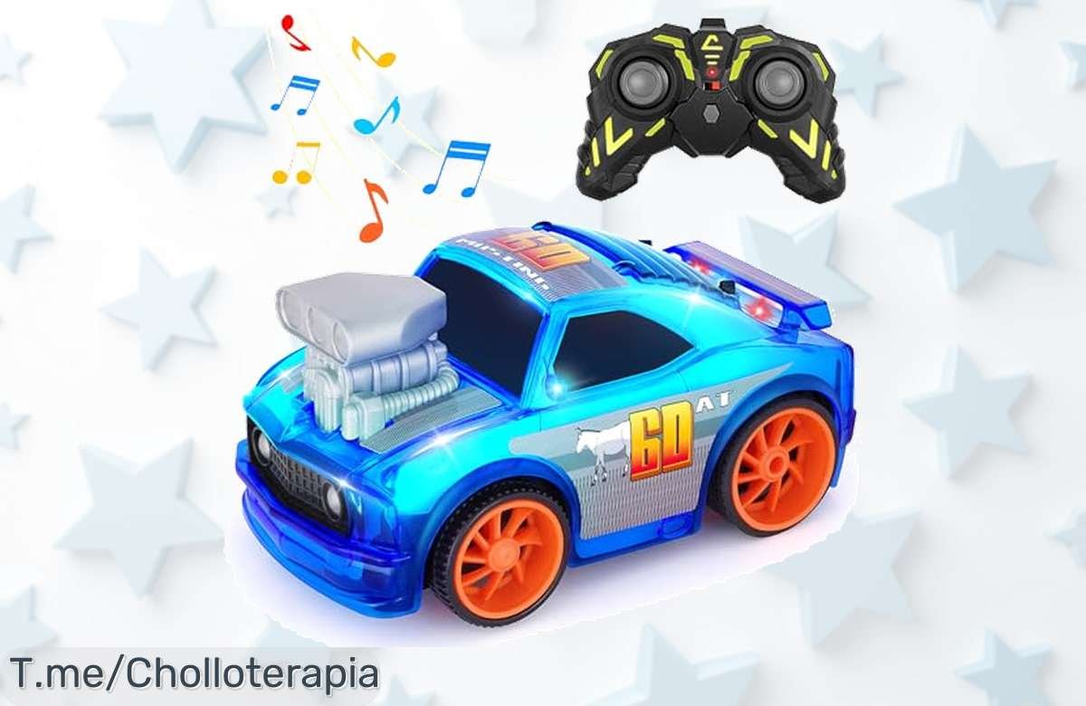 Descubre el coche de carreras teledirigido con luces LED y sonidos emocionantes, ¡super chollo para regalar sonrisas en cada carrera! Oferta limitada, actúa ya.