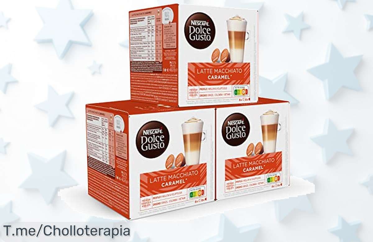 Descubre el sabor a caramelo de NESCAFÉ Dolce Gusto Latte Macchiato, 48 cápsulas en un ofertón único que te hará barista en casa. ¡Aprovecha este super chollo antes de que se acabe!