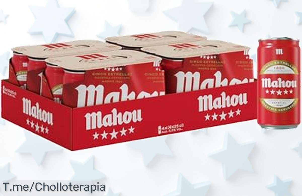 Descubre el sabor dorado de Mahou 5 Estrellas en un pack de 24 latas a precio loco, ideal para tus reuniones. ¡No te quedes sin este ofertón limitado y bríndate una experiencia única!
