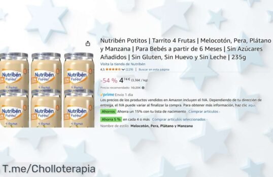 Descubre el super chollo de Nutribén Potitos: ¡4 frutas deliciosas que cuidan a tu bebé! Sin azúcares ni gluten, pura fruta en oferta limitada ¡Compra ya y no te quedes sin ellos!