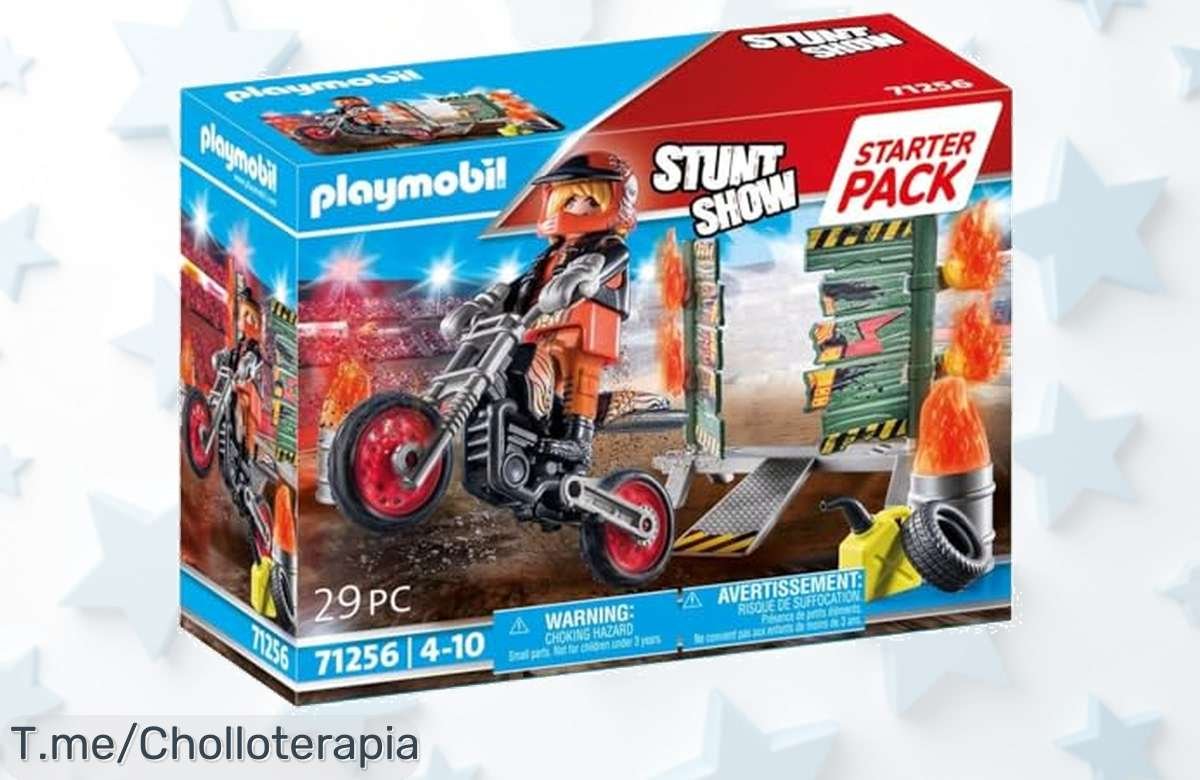 Descubre el super chollo del PLAYMOBIL Starter Pack: diversión increíble con Moto de Stuntshow y Pared de Fuego. ¡Aprovecha este ofertón antes que se acabe!