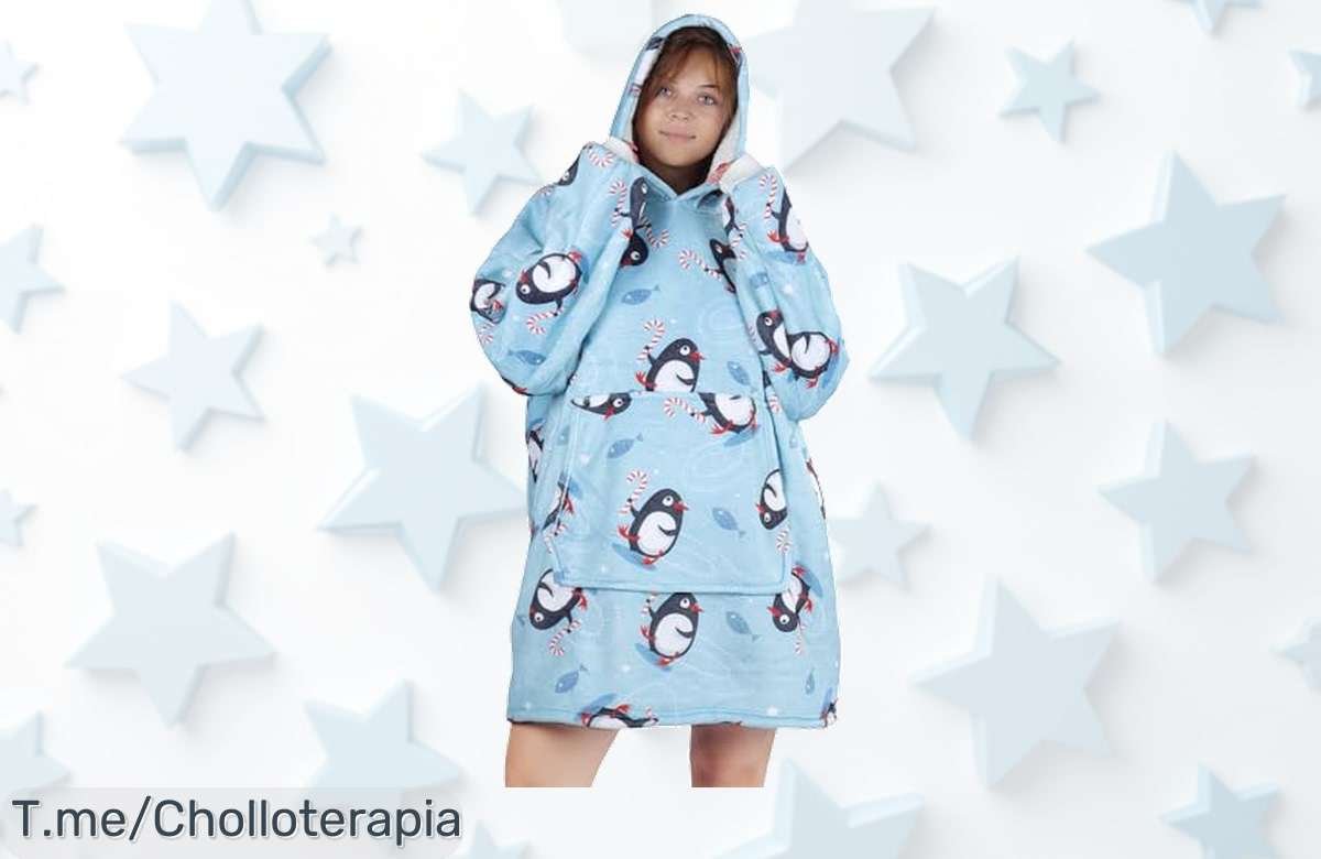 Descubre la Hoodie Manta Pingüino Azul, un ofertón único con su diseño divertido y bolsillo canguro. No dejes pasar este super chollo limitado, cómprala ya antes de que se agote!