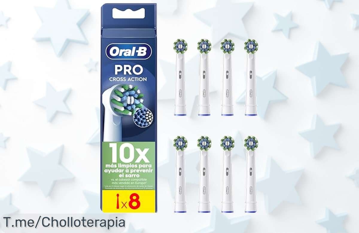 Dile adiós a la placa con el pack de 8 cabezales OralB Pro CrossAction: limpieza profunda garantizada y precio loco. ¡No te quedes sin tu super chollo, actúa ya!