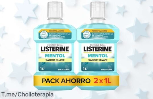 Elimina el mal aliento de un sorbo y disfruta frescura todo el día con este ofertón: Listerine mentol, pack 2 x 1000 ml ¡Aprovecha este precio loco antes que se acabe!