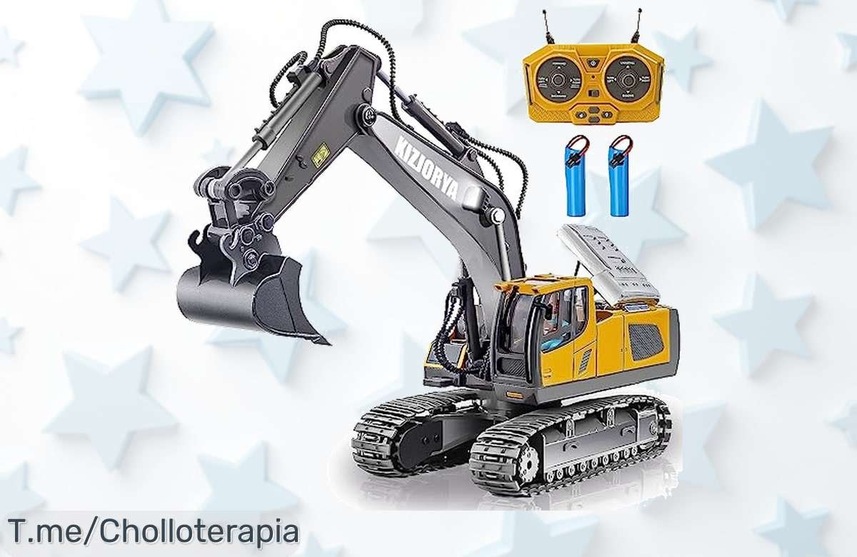 Excavadora Teledirigida a precio loco: ¡Diversión y aprendizaje asegurados con luces, sonidos y dos baterías! No dejes pasar este ofertón, compra ahora antes que se agote.