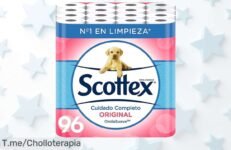 Lleva a casa 96 rollos de Scottex Original en un ofertón único y aprovecha un descuento brutal antes de que se acabe ¡Compra ahora y no te quedes sin el precio loco!