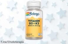 Potente combo Solaray D3 + K2 a precio loco: refuerza tus defensas con 60 vegcaps y siente la energía; ¡aprovecha este ofertón único antes de que se agote!
