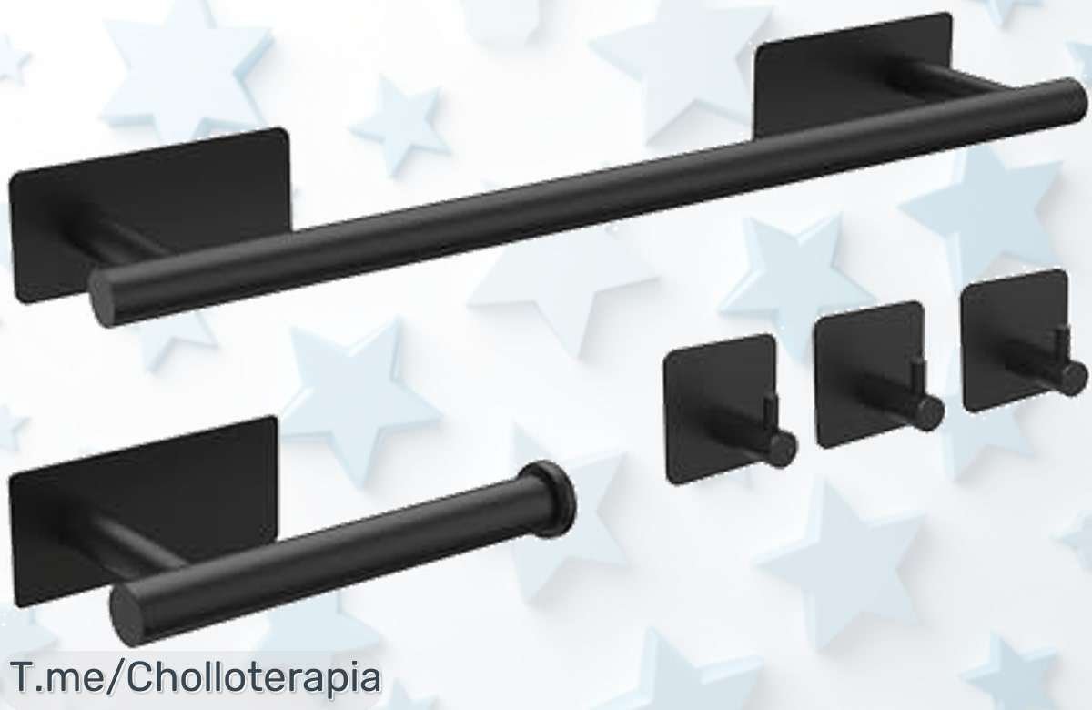 Renueva tu baño con el juego de toalleros Ibergrif: instalación sin taladros, acero inoxidable brillante y diseño moderno. ¡Aprovecha este ofertón antes de que se agote!