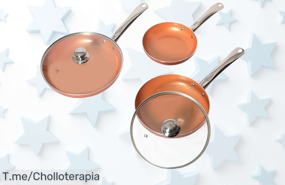 Transforma tu cocina con este ofertón: Juego de 3 sartenes cerámicas en cobre, ¡cocina como un chef! Stock limitado, compra ahora y disfruta del precio loco antes de que se agoten.