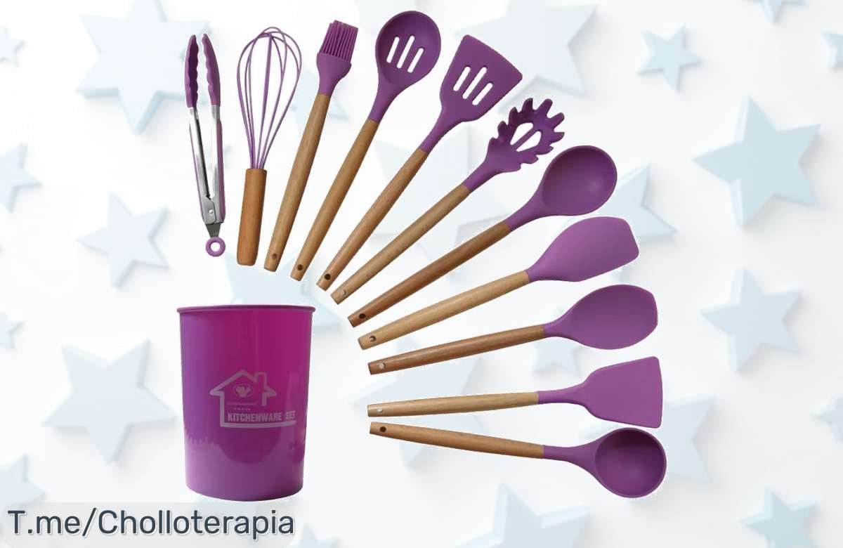 Transforma tu cocina con este set de utensilios de silicona y madera, ¡un ofertón único! Cocina fácil y divertido, no te pierdas esta oferta limitada a precio loco.