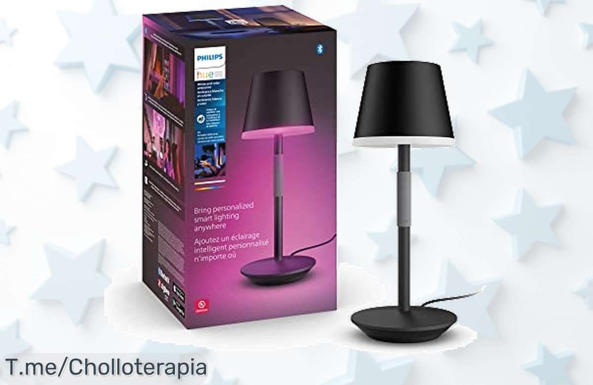 Transforma tu hogar con Philips Hue Go, la lámpara inteligente que responde a tu voz y llena de color tus momentos. ¡Llévatela ya en este ofertón antes de que se agote!