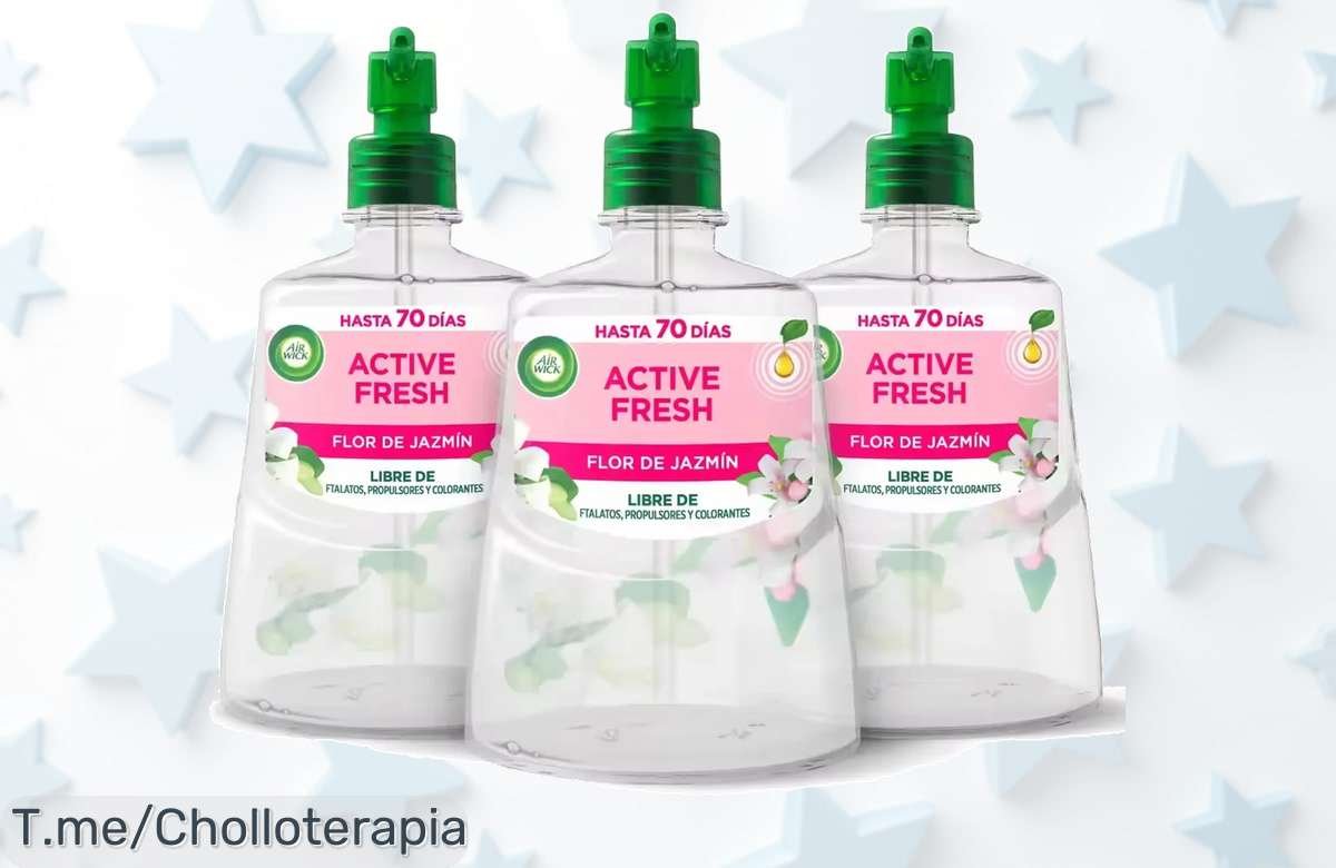 Transforma tu hogar con el ambientador Air Wick Active Fresh, recambios súper prácticos que llenan tu espacio de frescura. ¡No te pierdas este ofertón y actúa ya!